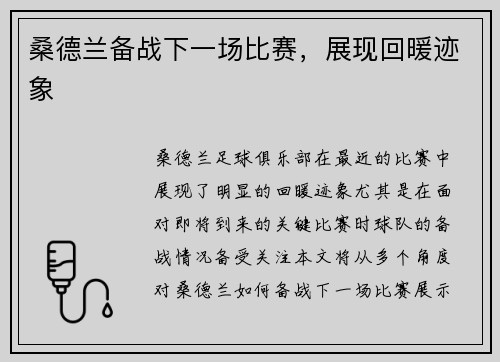 桑德兰备战下一场比赛，展现回暖迹象